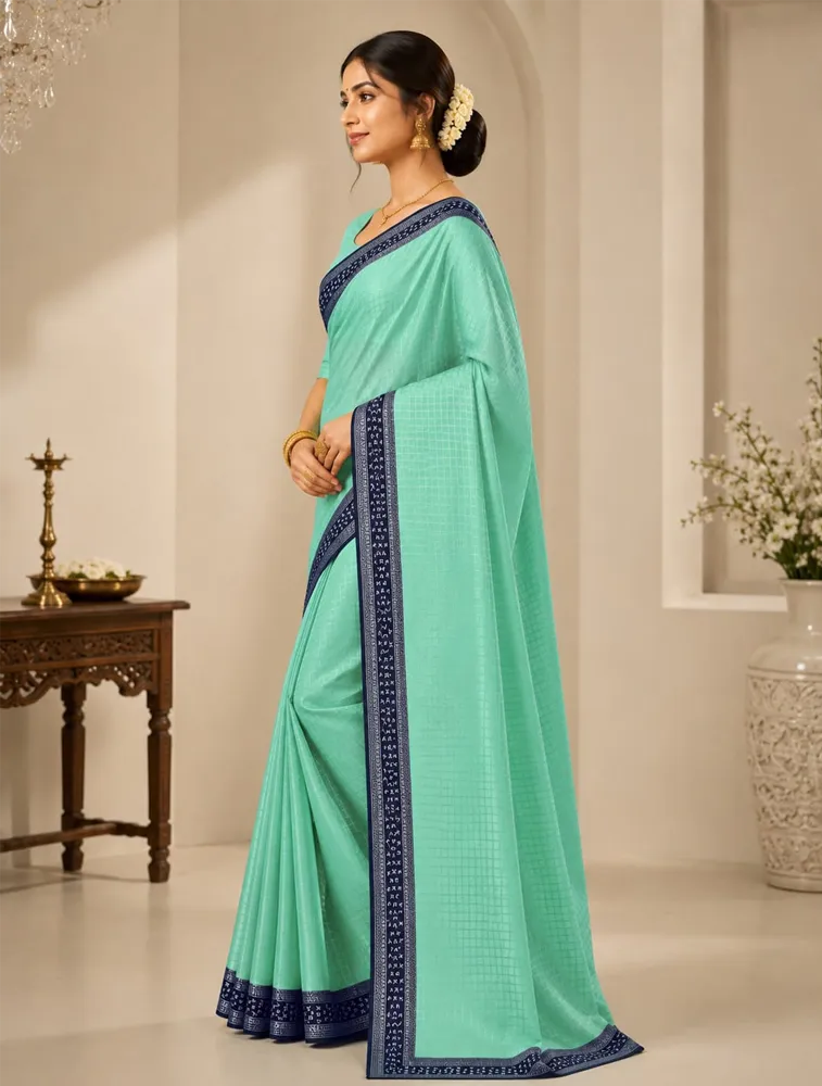Mint Green Womens Printed Luxury Jarri Soft Silk Saree — bulk from ₹2289