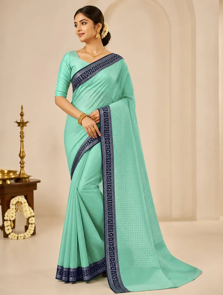 Mint Green Womens Printed Luxury Jarri Soft Silk Saree