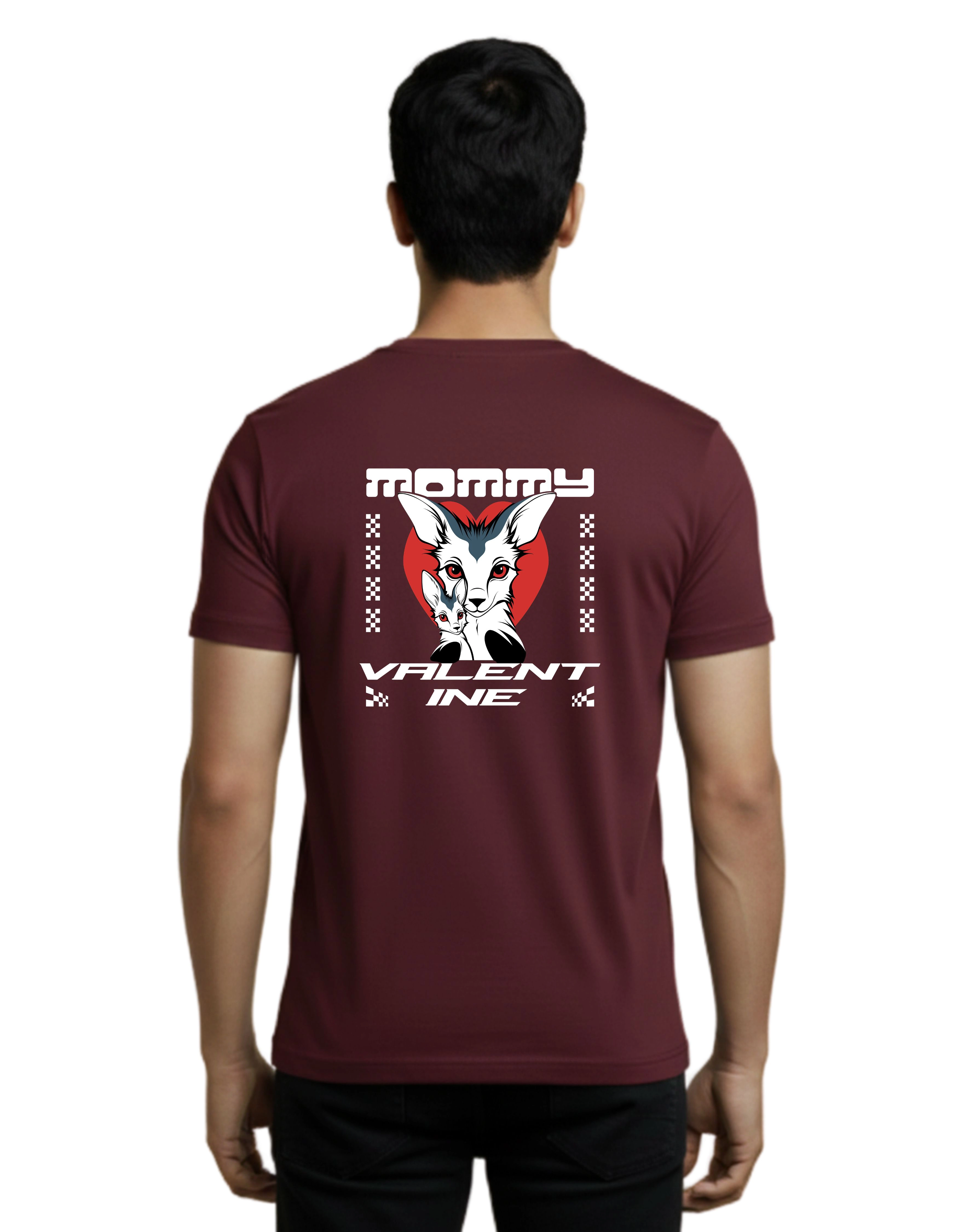 Mommy Valentine Cotton Round Neck T-Shirt 180 GSM Maroon