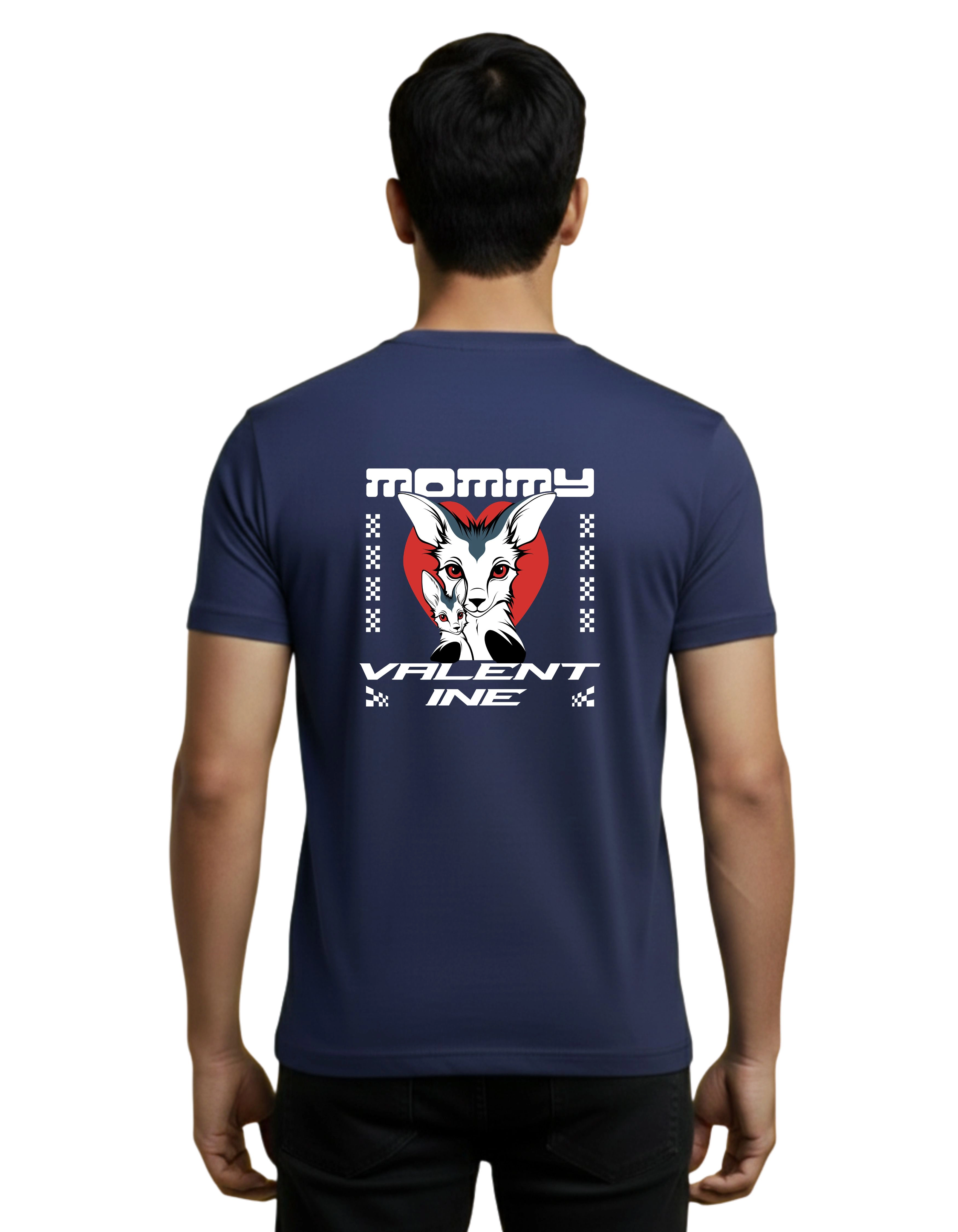 Mommy Valentine Cotton Round Neck T-Shirt 180 GSM Navy Blue