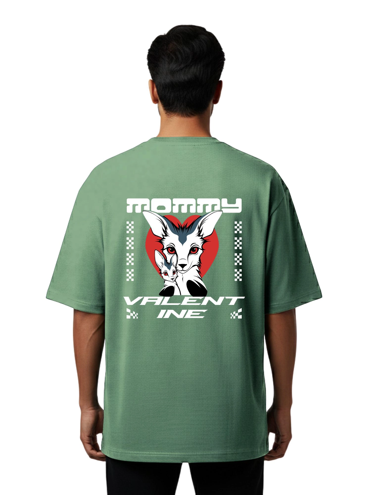 Mommy Valentine Oversize Cotton French Terry T-Shirt 240 GSM D Green
