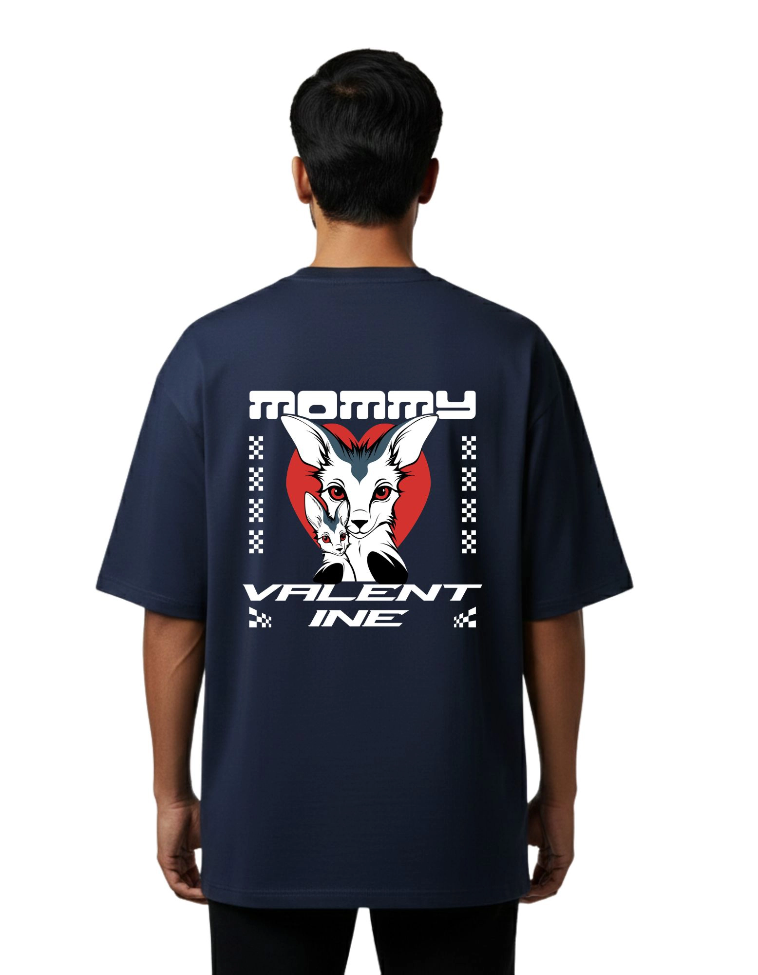 Mommy Valentine Oversize Cotton French Terry T-Shirt 240 GSM Navy Blue