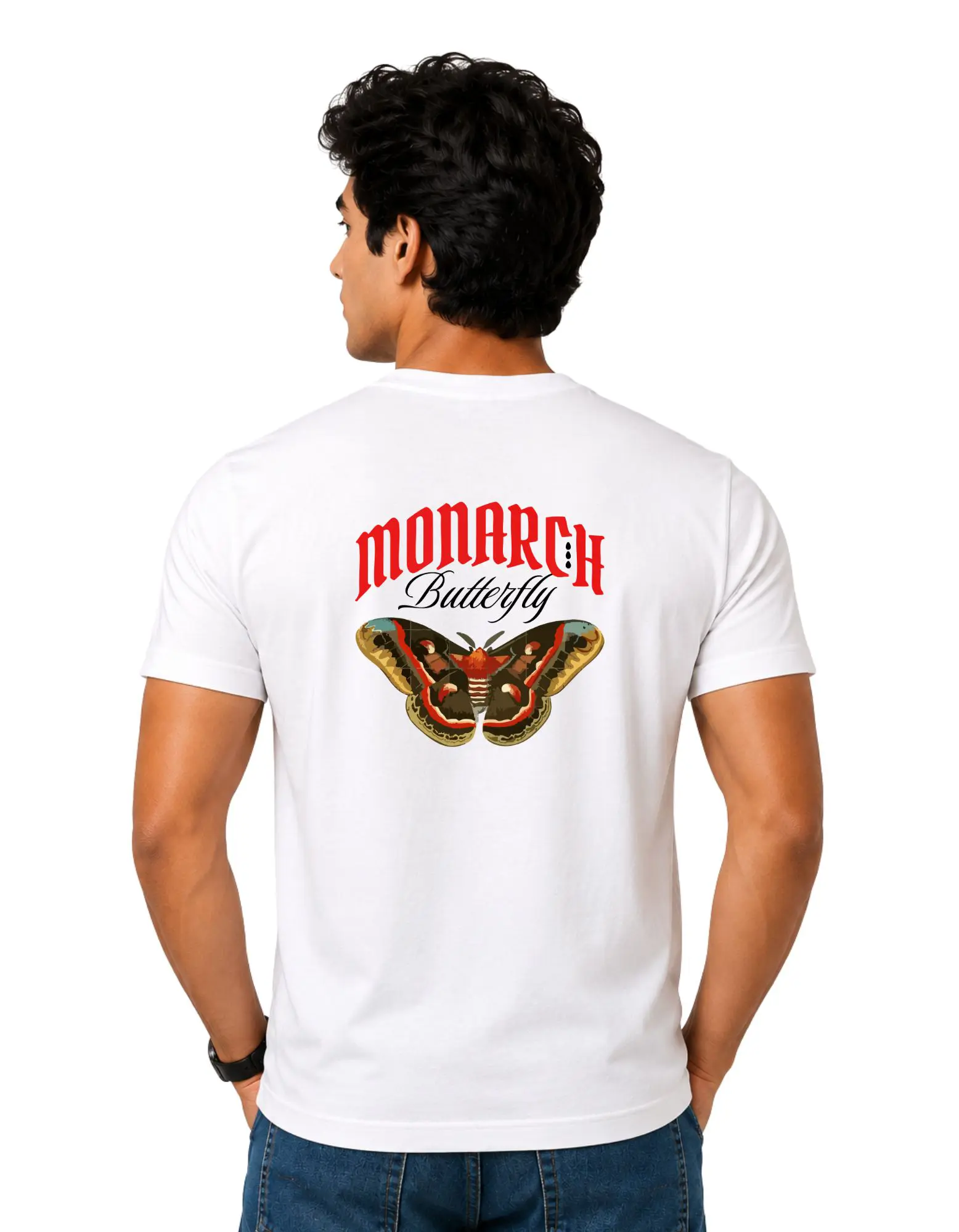 Monarch Butterfly Cotton Round Neck T-Shirt 180 GSM White