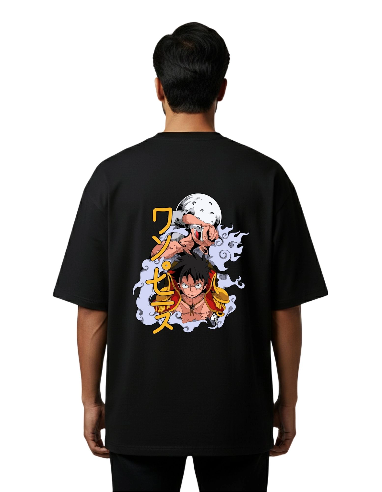 Monkey D Luffy One Piece Oversized Cotton French Terry T-Shirt 240 GSM Black