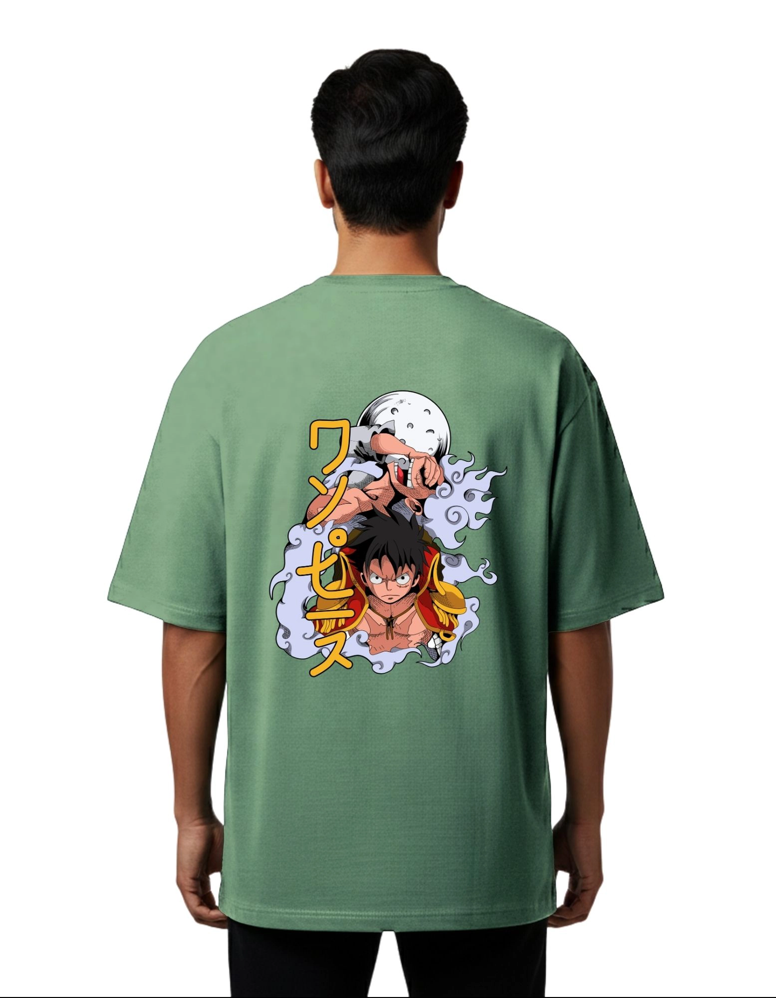 Monkey D Luffy One Piece Oversized Cotton French Terry T-Shirt 240 GSM D green