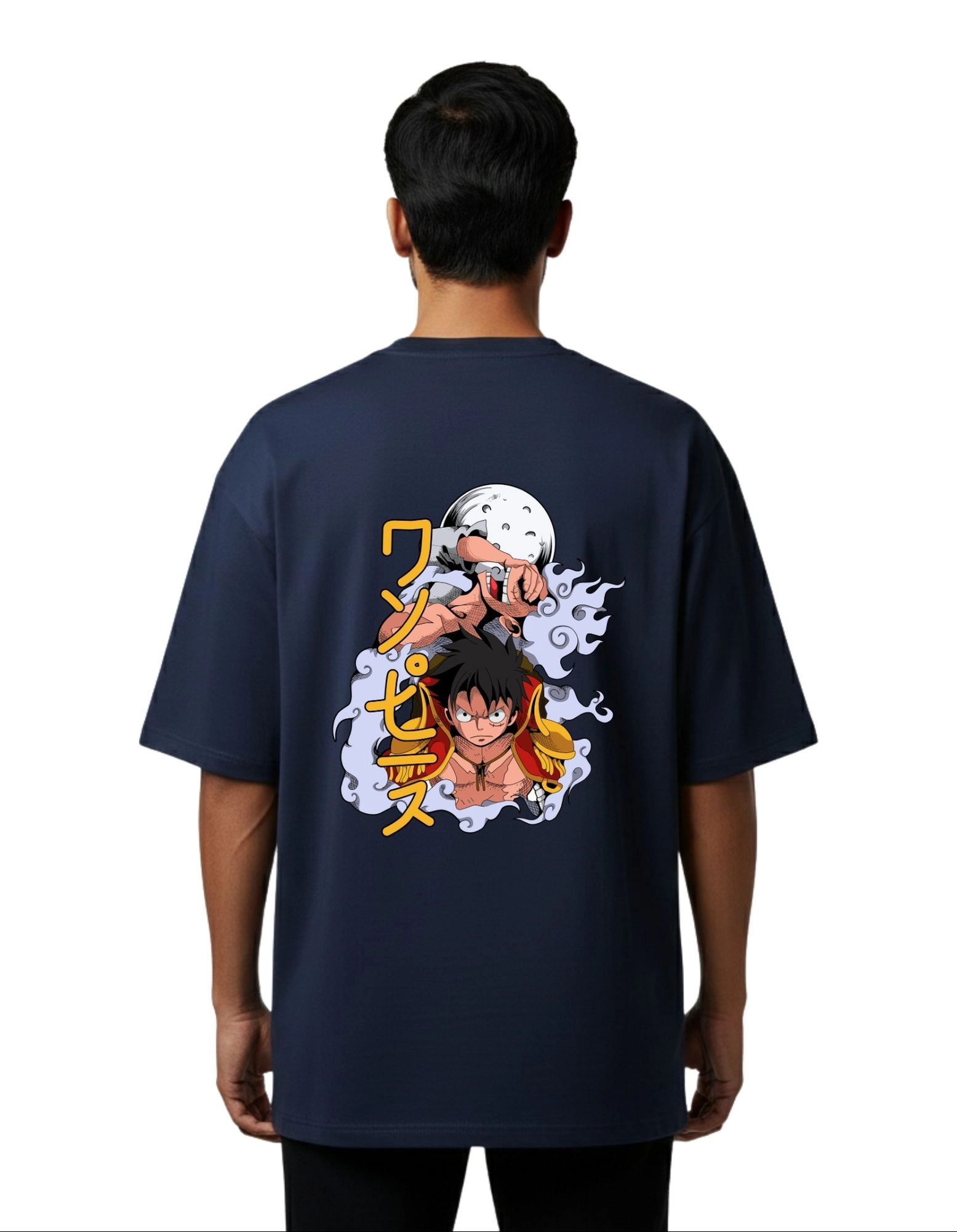 Monkey D Luffy One Piece Oversized Cotton French Terry T-Shirt 240 GSM Navy Blue