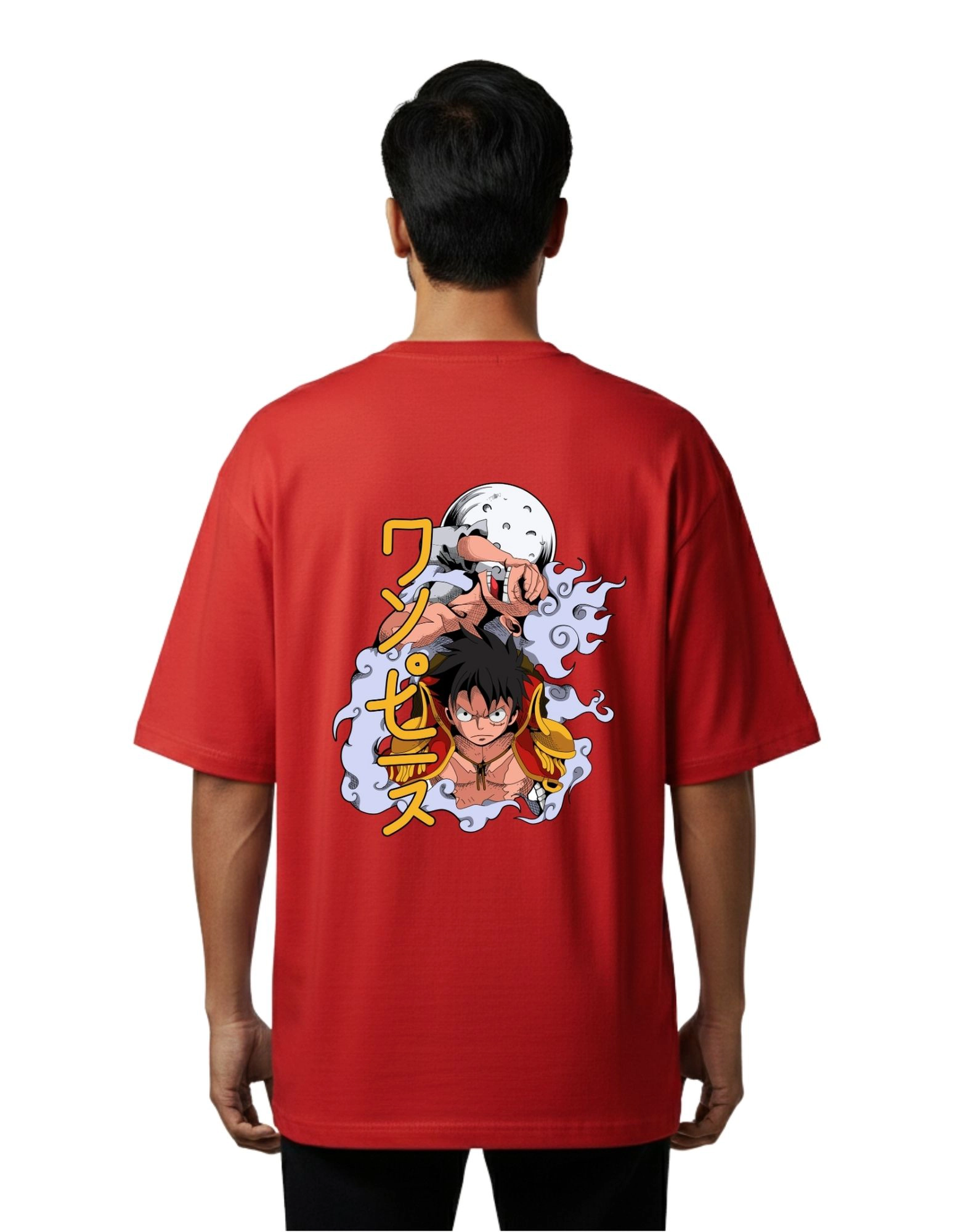 Monkey D Luffy One Piece Oversized Cotton French Terry T-Shirt 240 GSM Red