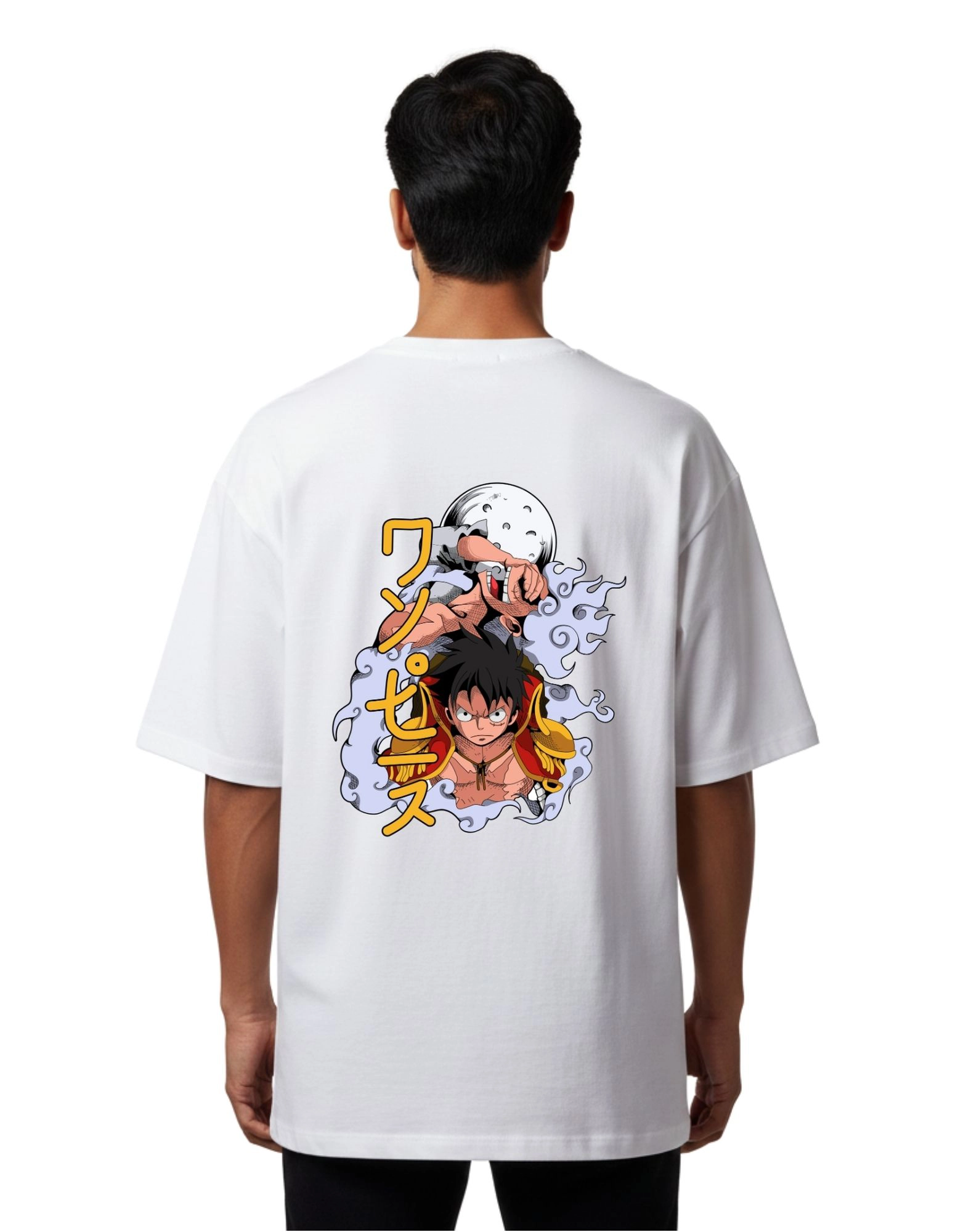 Monkey D Luffy One Piece Oversized Cotton French Terry T-Shirt 240 GSM White