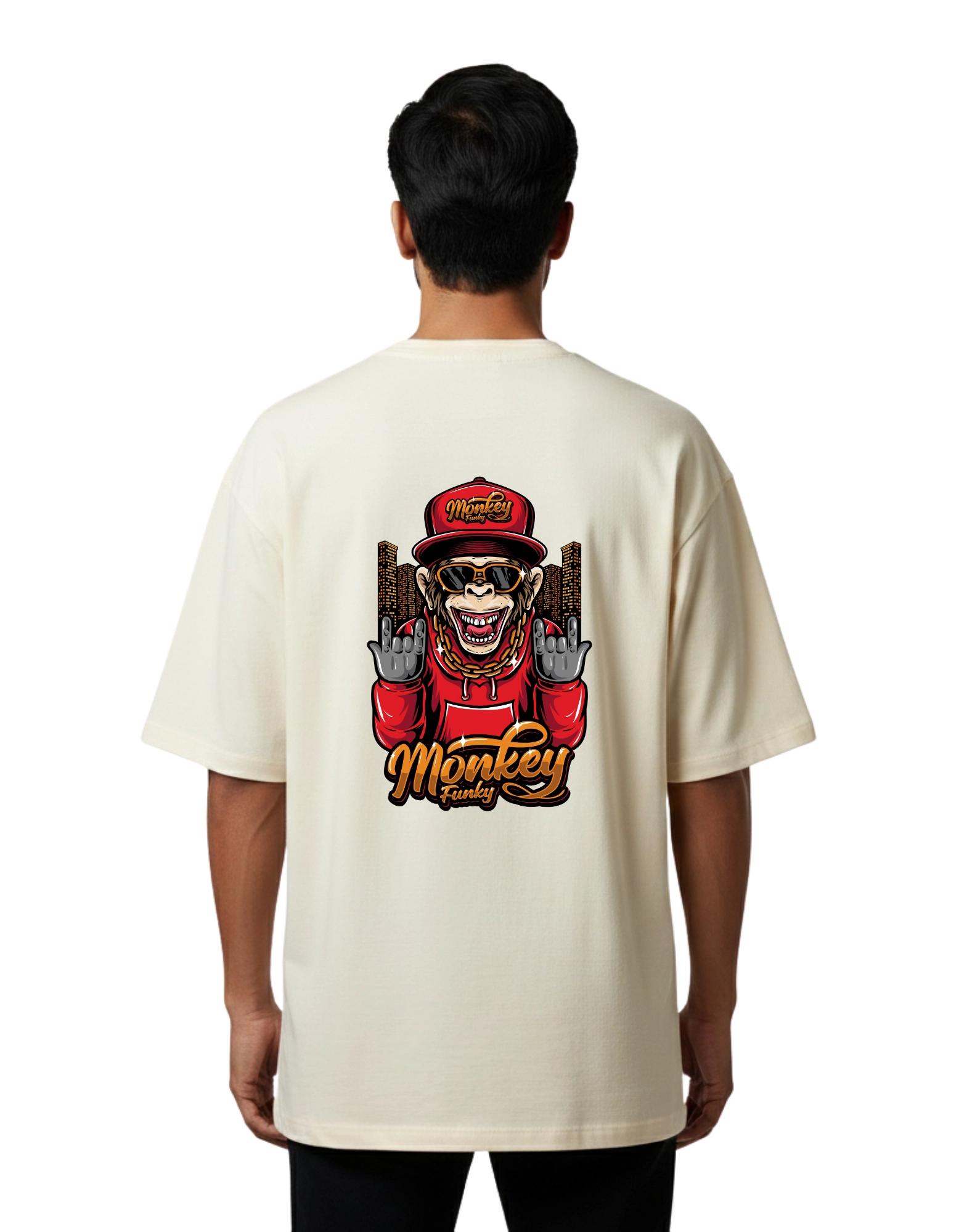 Monkey Funky Oversized Cotton French Terry T-Shirt 240 GSM Beige