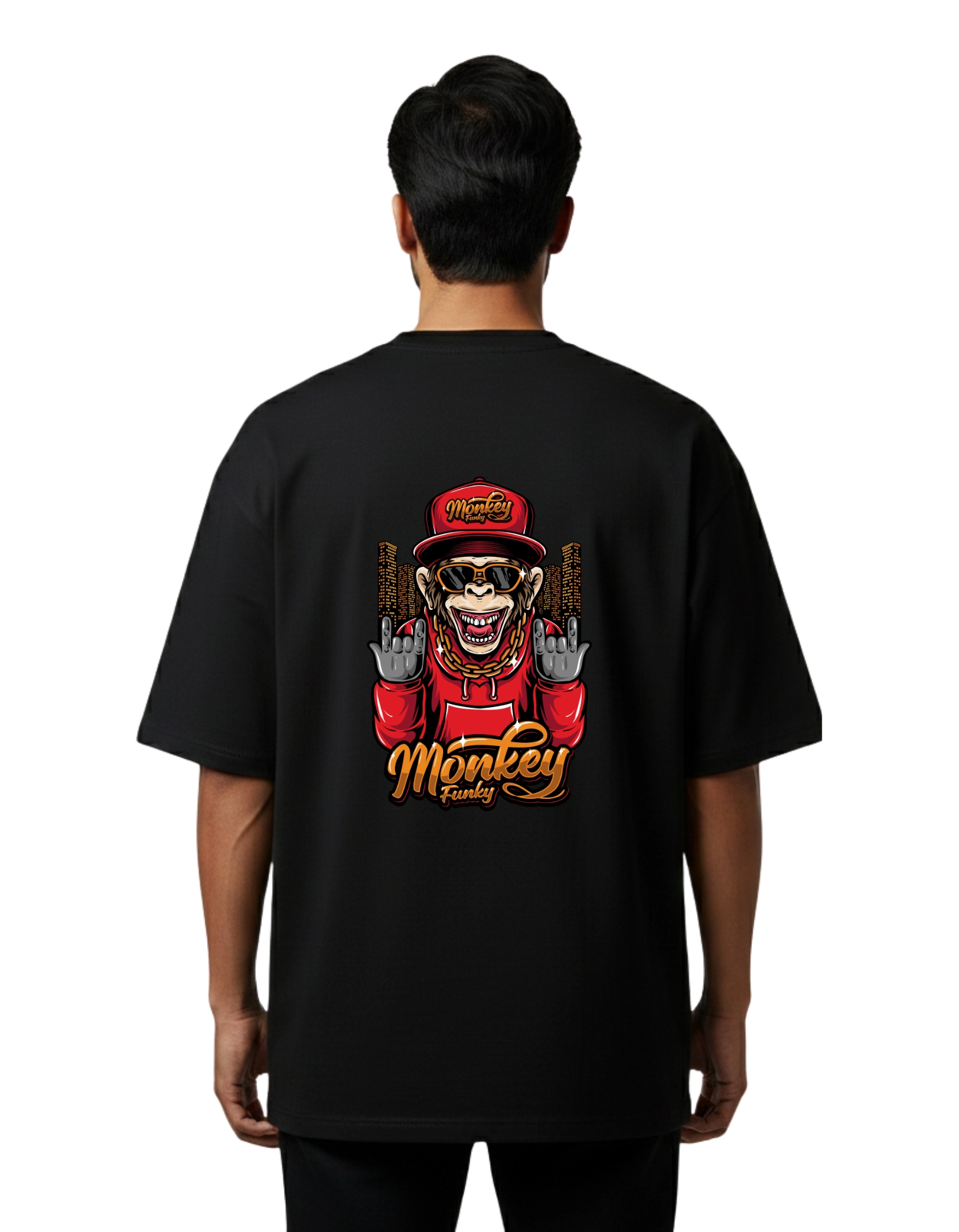 Monkey Funky Oversized Cotton French Terry T-Shirt 240 GSM Black