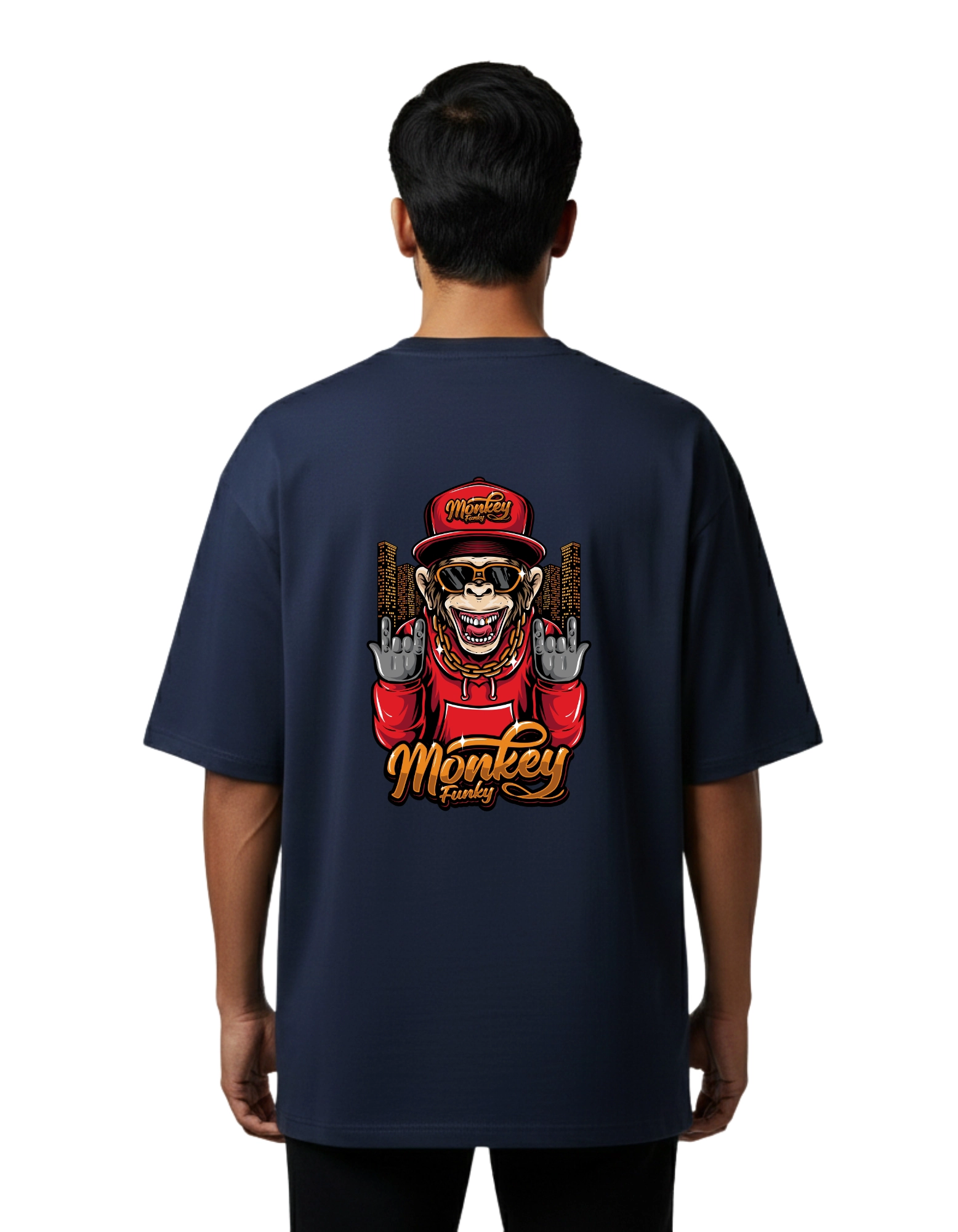 Monkey Funky Oversized Cotton French Terry T-Shirt 240 GSM Navy Blue