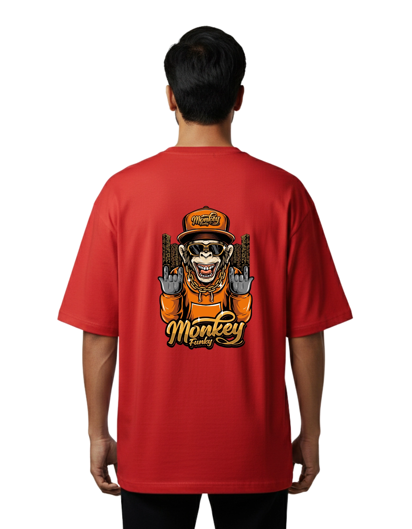 Monkey Funky Oversized Cotton French Terry T-Shirt 240 GSM Red