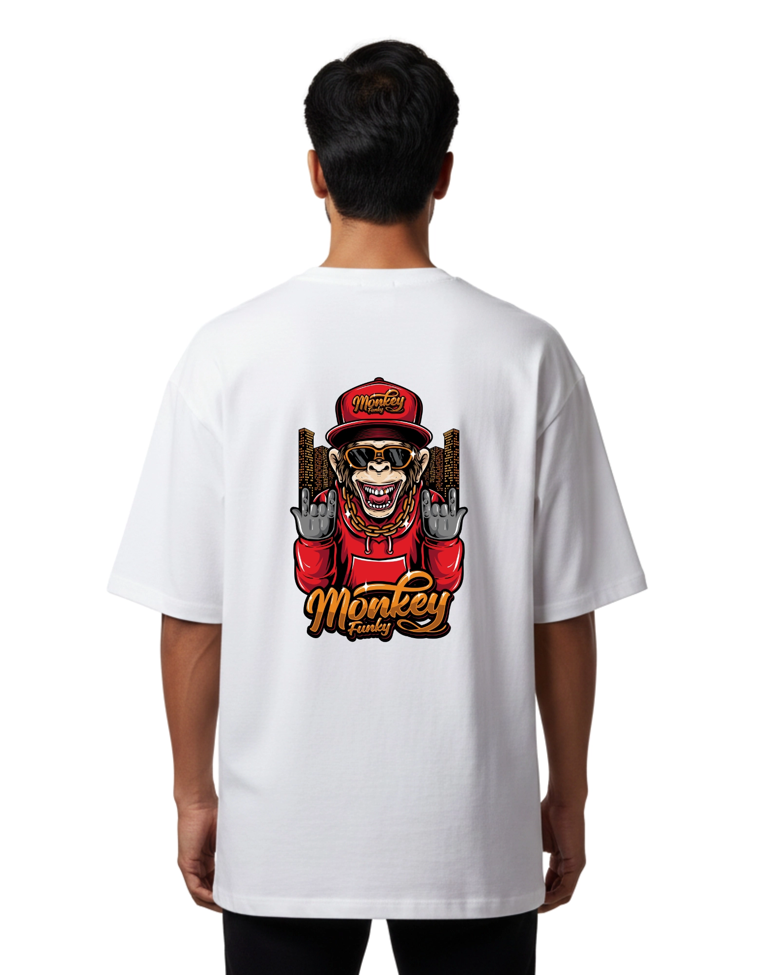 Monkey Funky Oversized Cotton French Terry T-Shirt 240 GSM White