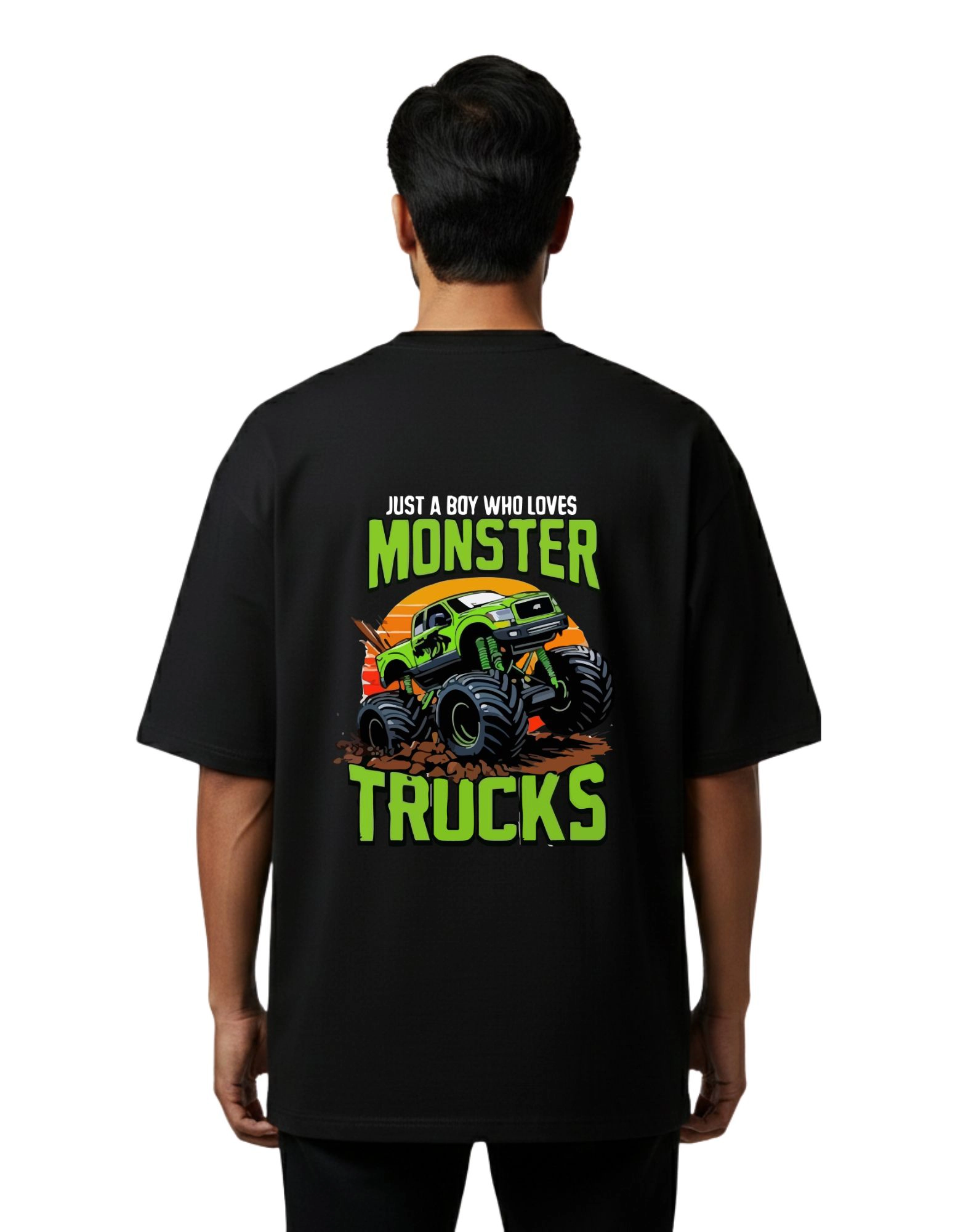 Monster Trucks Graphic Oversized Cotton French Terry 240 GSM T-Shirt Black