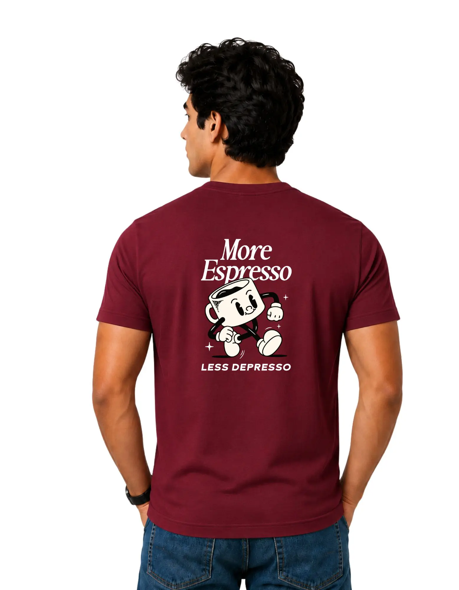More Espresso Less Depresso Cotton Round Neck T-Shirt 180 GSM Maroon