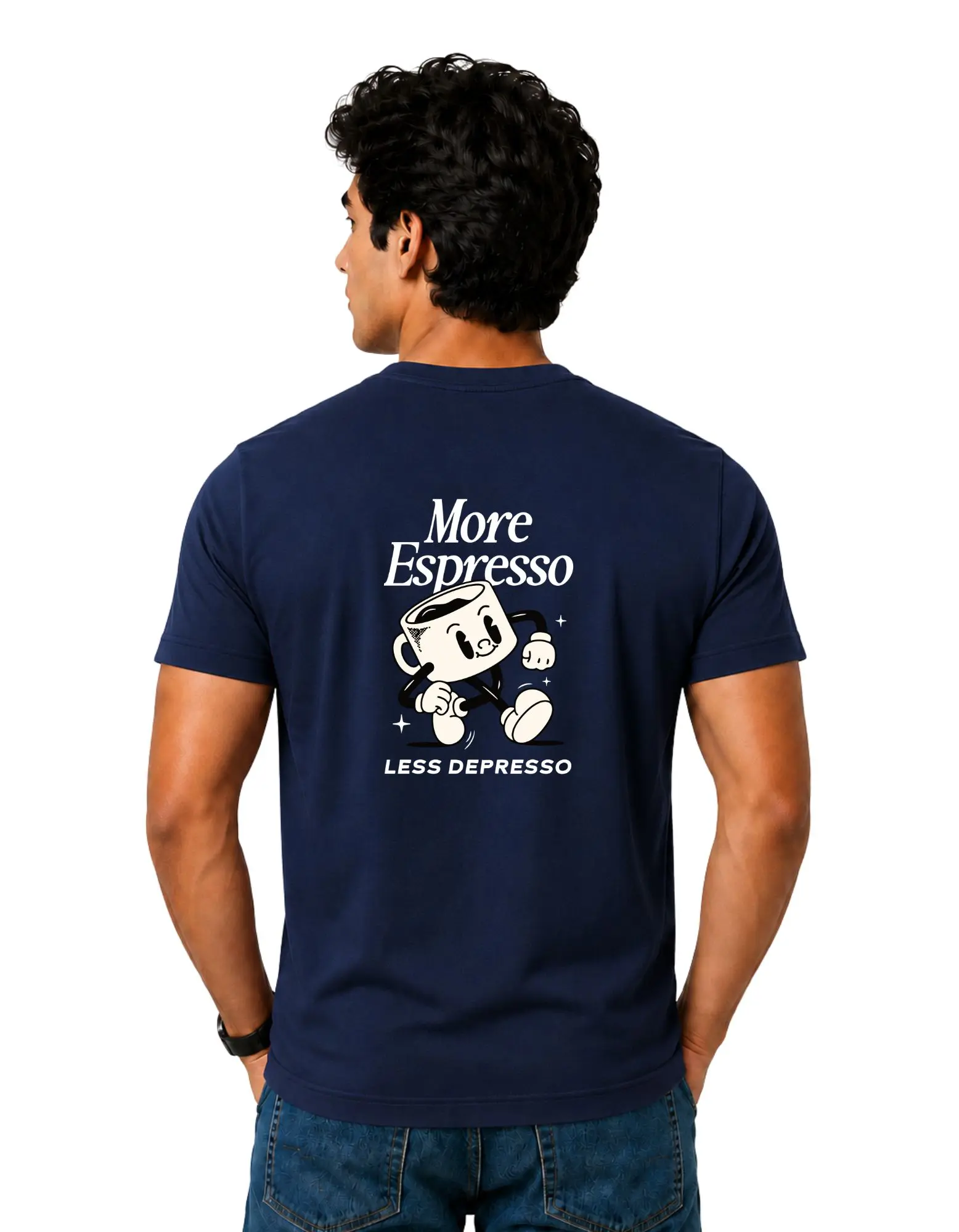 More Espresso Less Depresso Cotton Round Neck T-Shirt 180 GSM Navy Blue