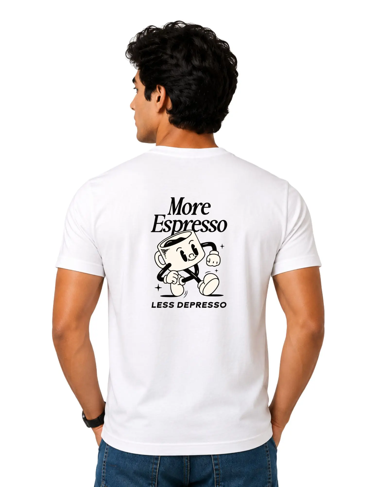 More Espresso Less Depresso Cotton Round Neck T-Shirt 180 GSM White