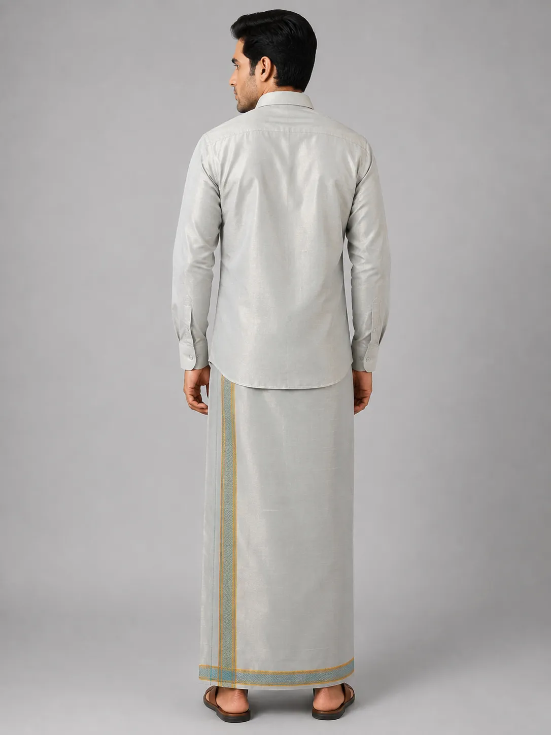 Moss Green Mens Special Tissue Shirts and Dhoti Set — bulk from ₹1160