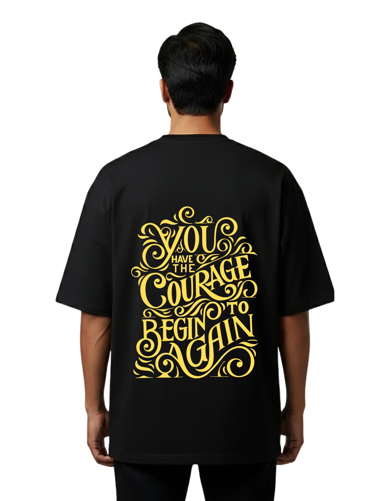 Motivational Courage Typography Oversized Cotton French Terry 240 GSM T-Shirt Black