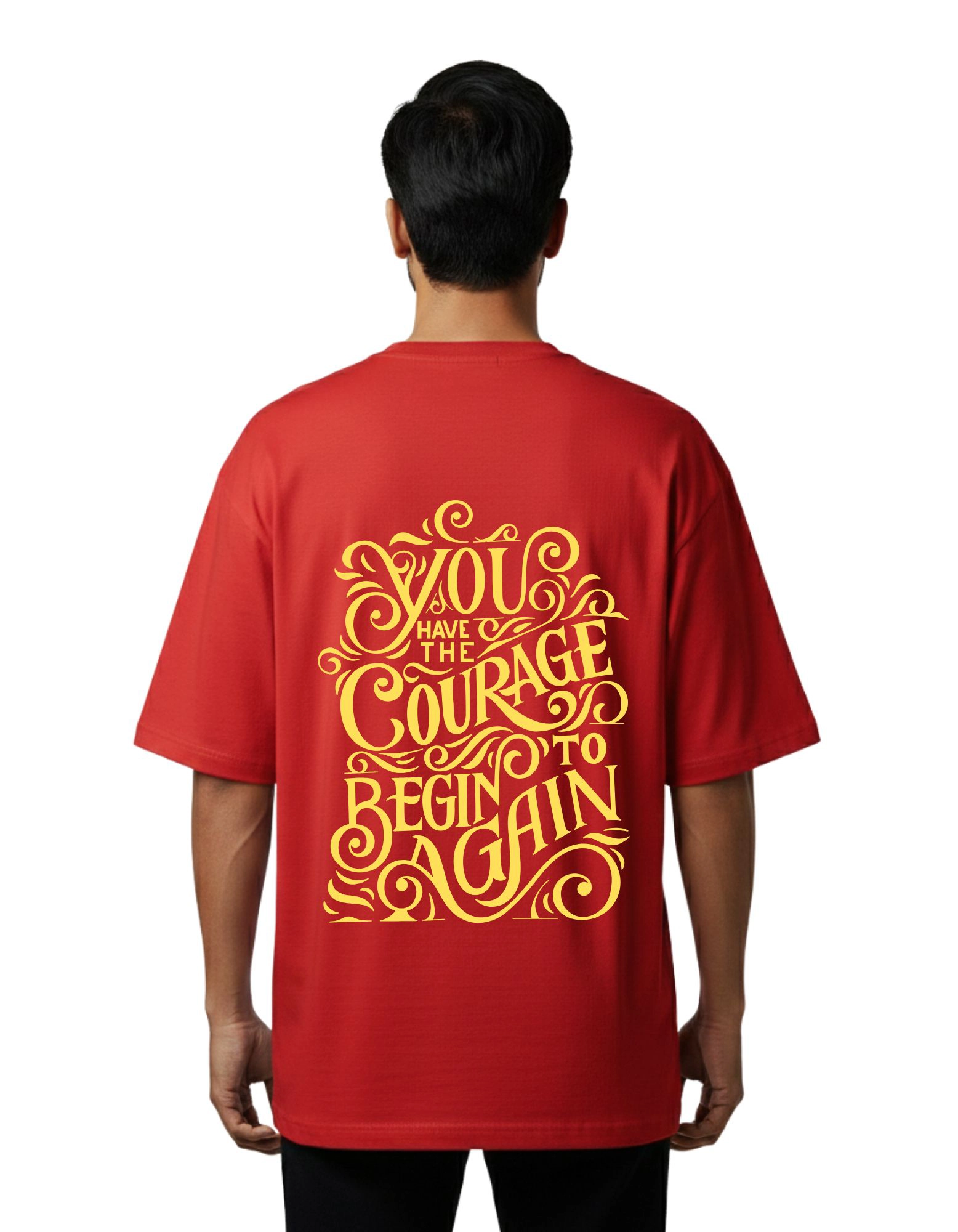 Motivational Courage Typography Oversized Cotton French Terry 240 GSM T-Shirt Red