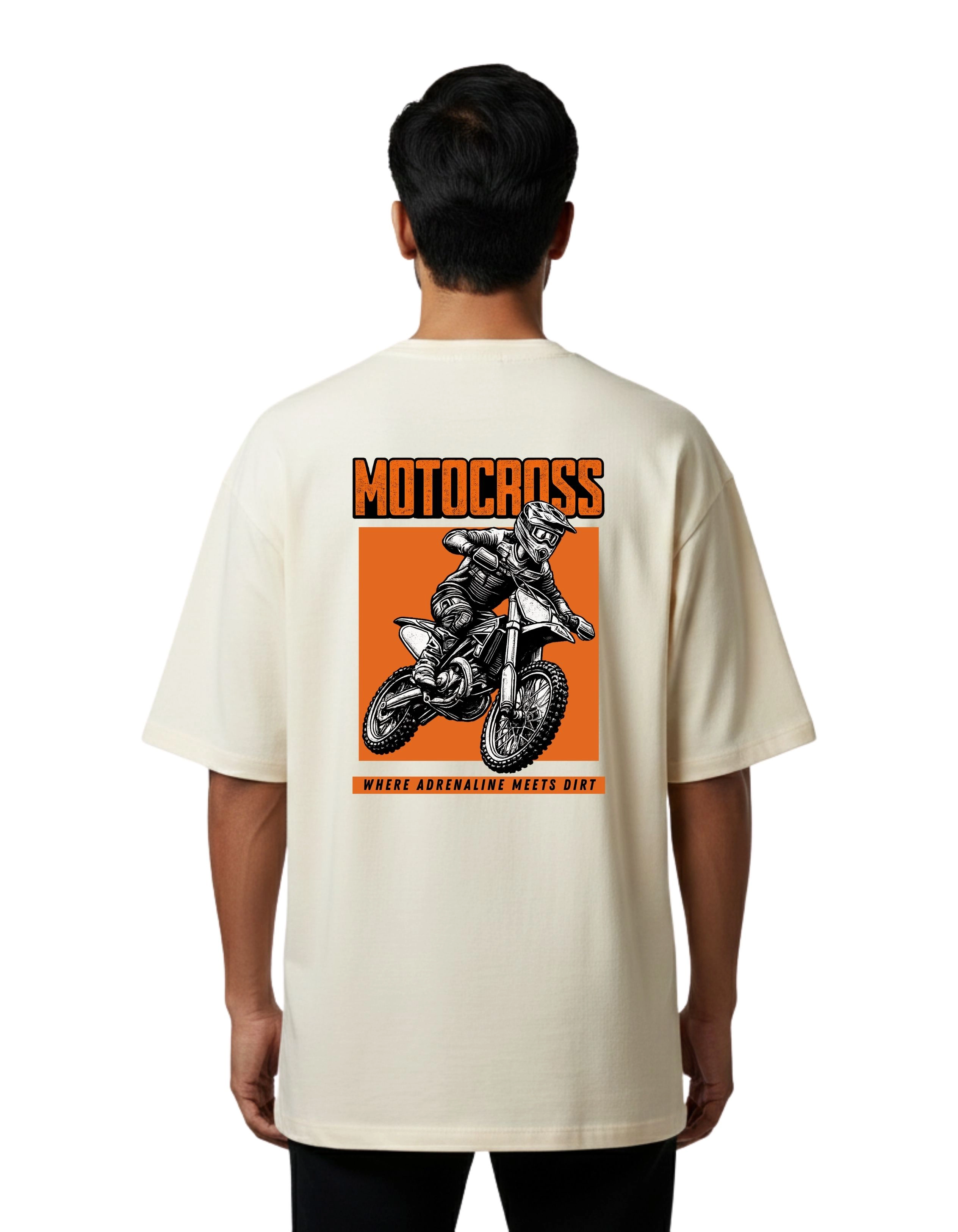 Motocross Oversized Cotton French Terry T-Shirt 240 GSM Beige