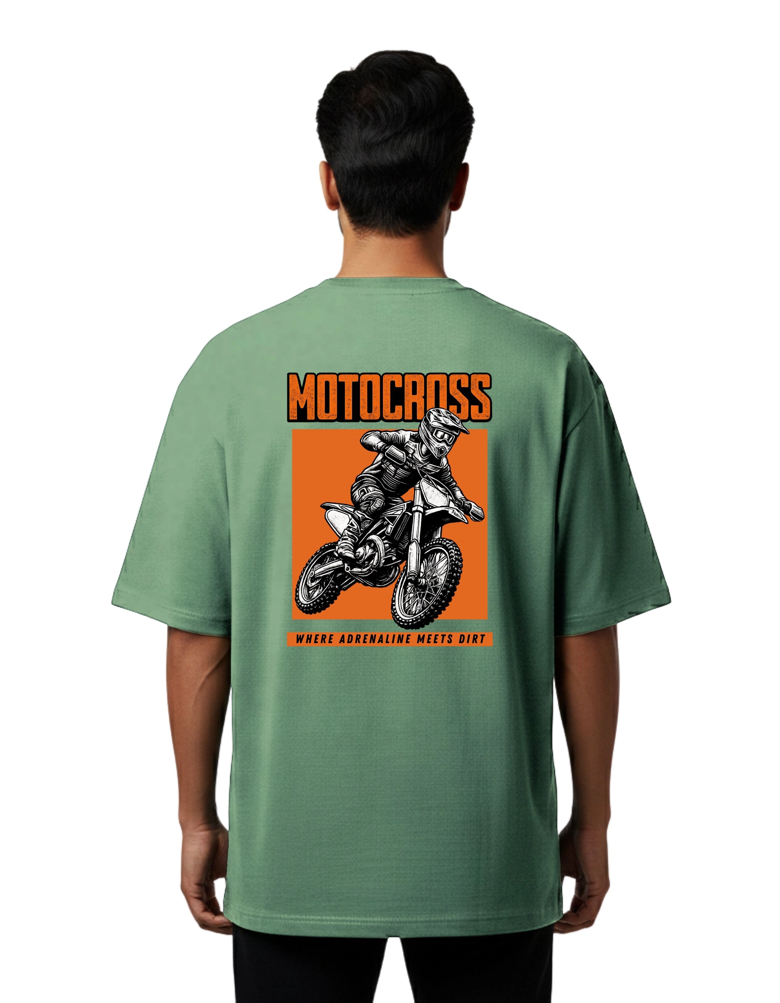 Motocross Oversized Cotton French Terry T-Shirt 240 GSM D Green