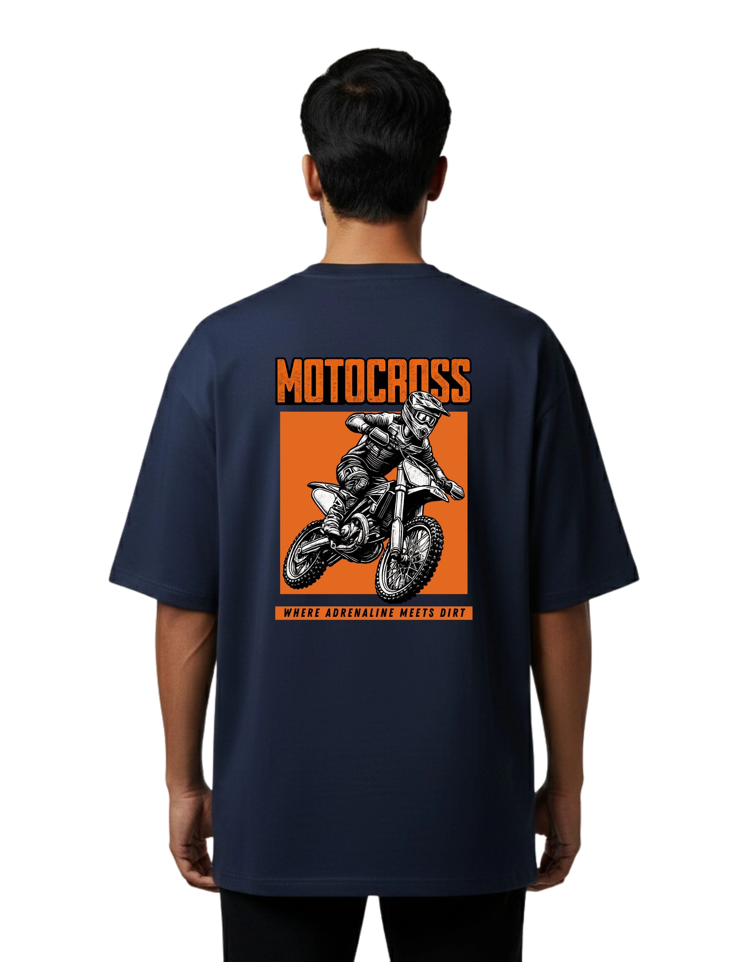 Motocross Oversized Cotton French Terry T-Shirt 240 GSM Navy Blue