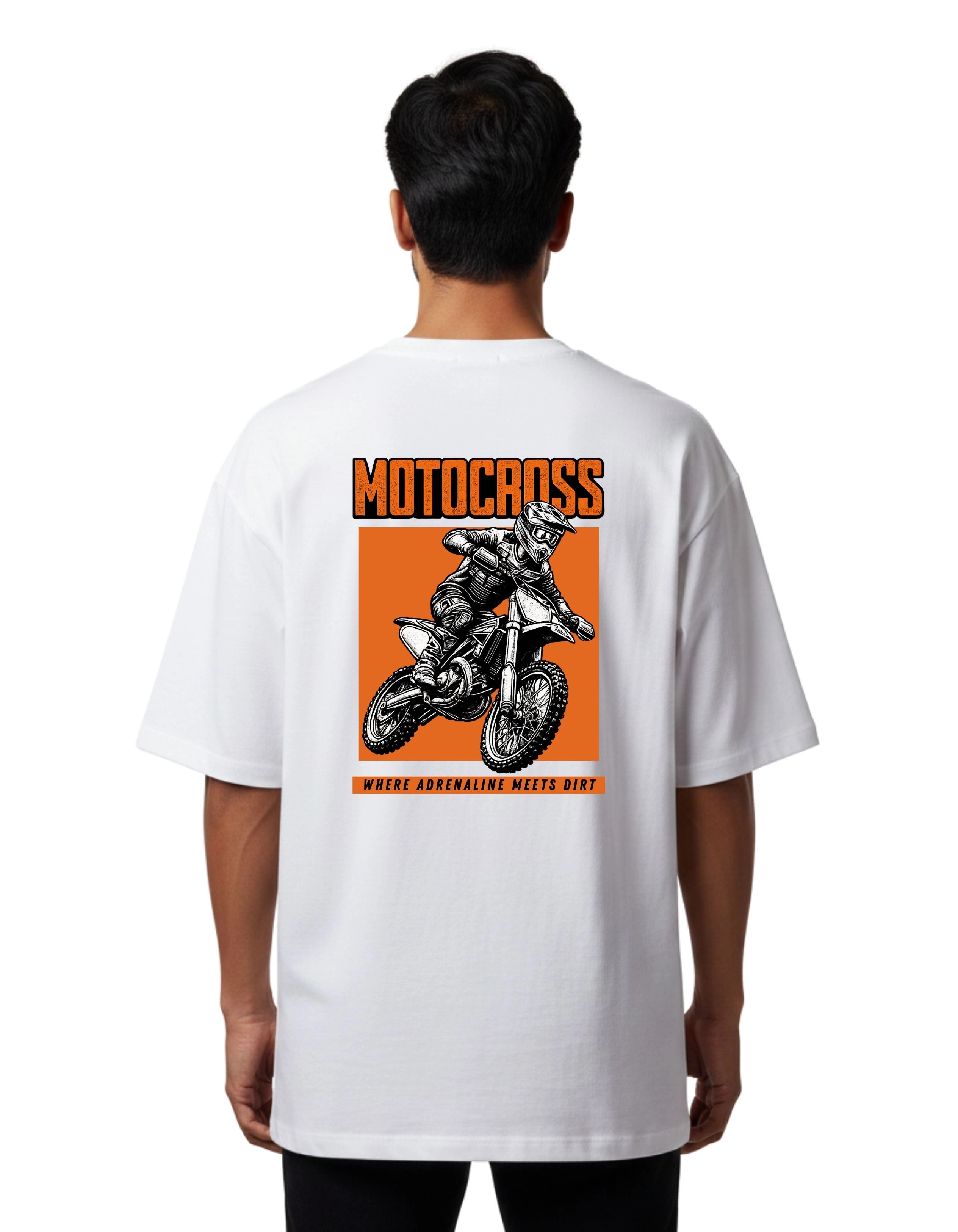 Motocross Oversized Cotton French Terry T-Shirt 240 GSM White