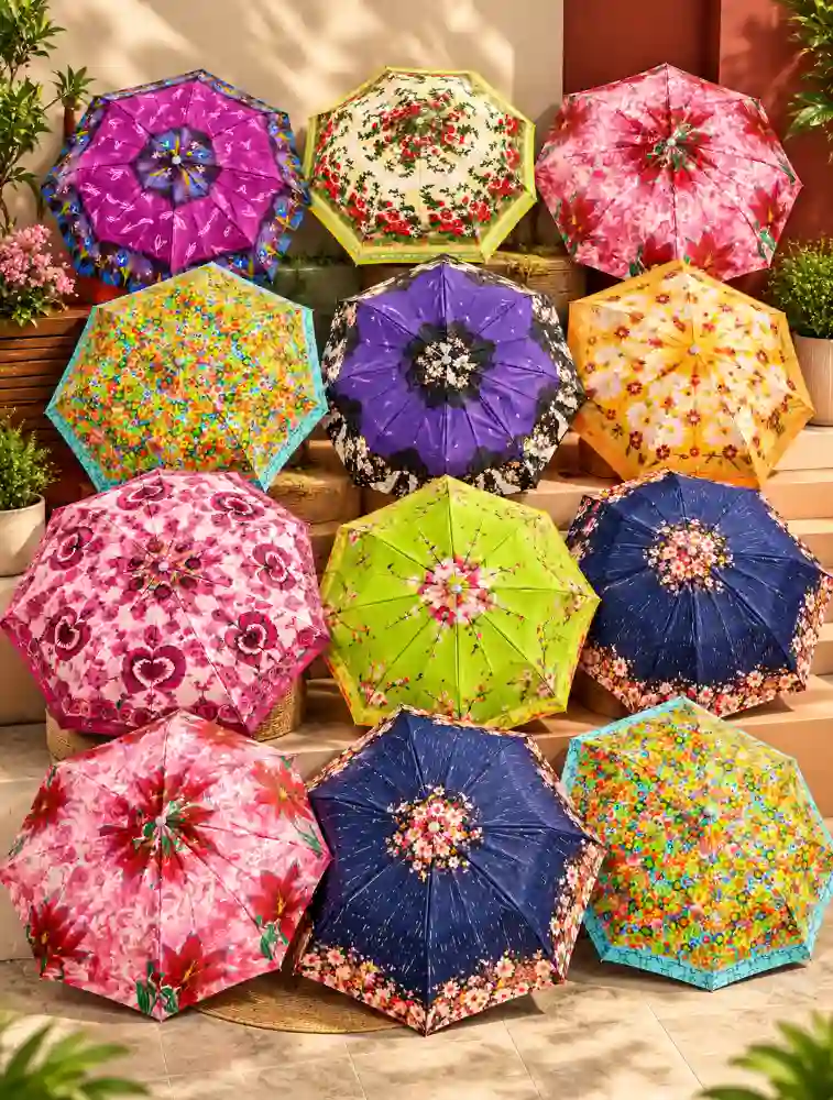 Multi Color Summer Meadow Bloom Floral Compact Umbrella