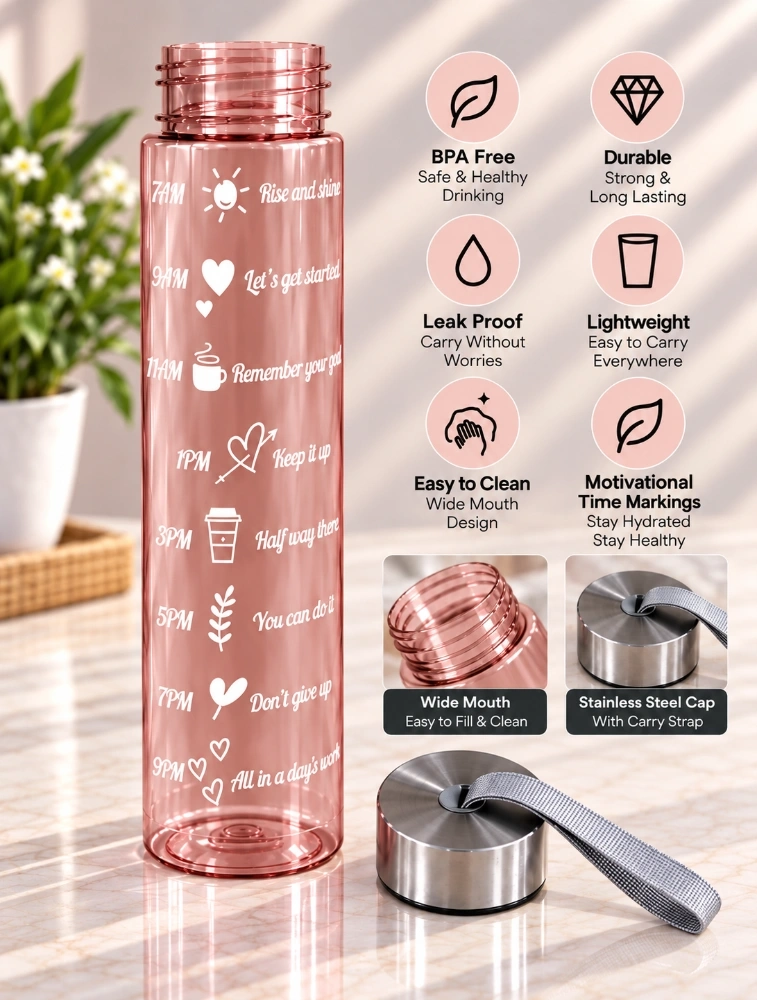 Multi Color Transparent Motiva Sip Water Bottle Pack of 3