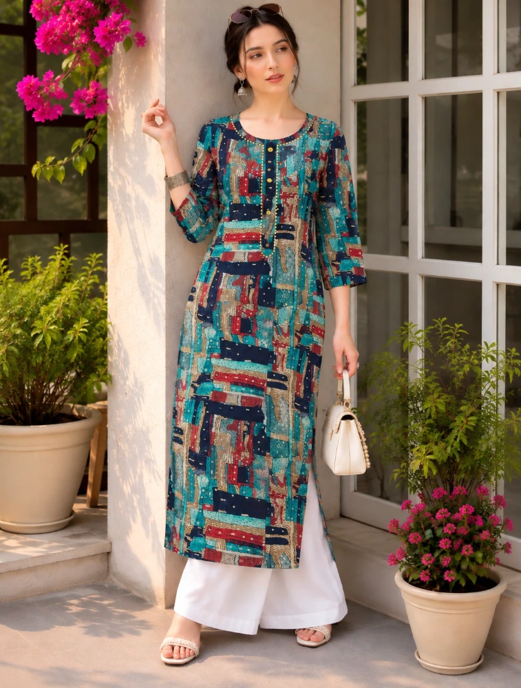 Multi Colour Aarvika Abstract Elegance Printed Kurti 