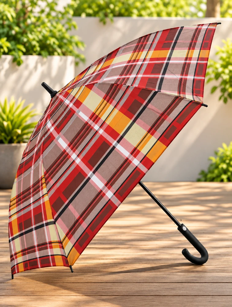Multi Colour Classic Plaid J Handle Windproof Umbrella