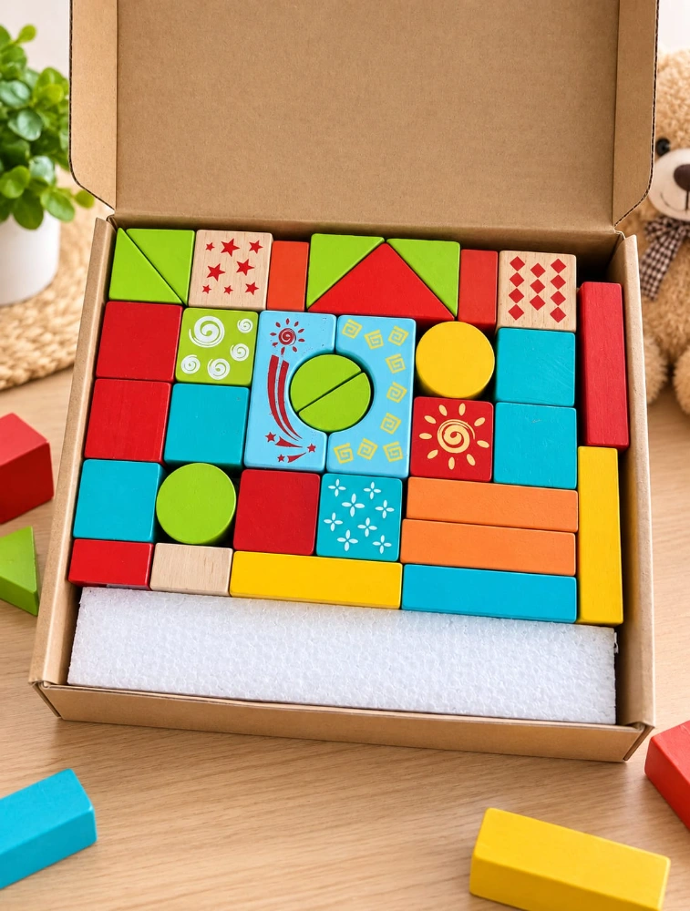 Multi Colour Wooden Building Blocks For Kids