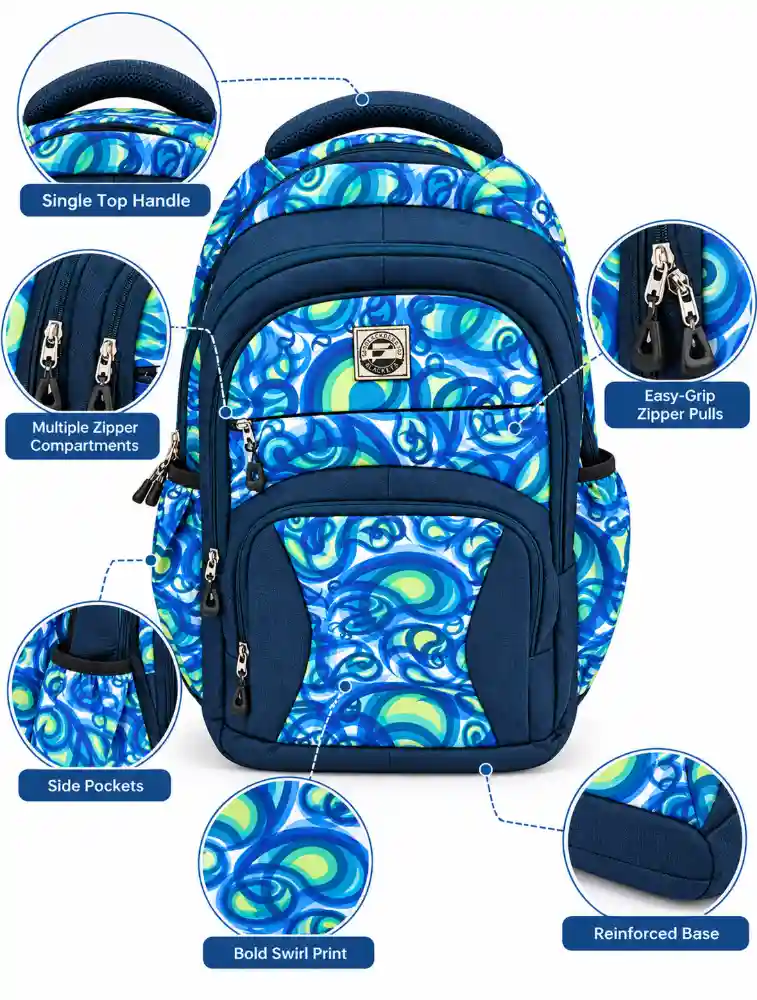 Multi Navy Blue Premium Printed School Backpack  
