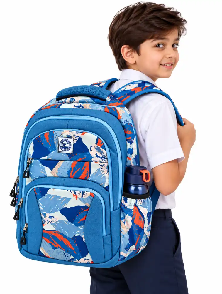 Multi Sky Blue Premium Printed School Backpack  