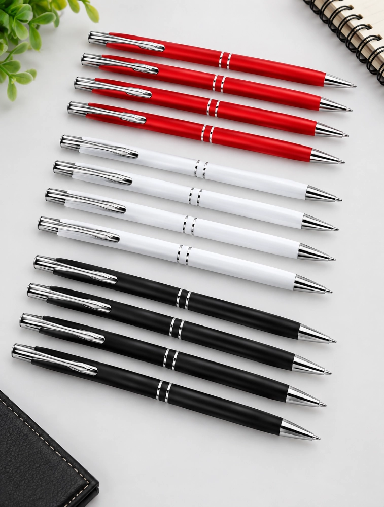 Multicolour Premium Glossy Steel Ball Pen with Silver Clip Pack of 12 — bulk from ₹282