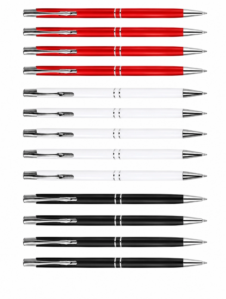 Multicolour Premium Glossy Steel Ball Pen with Silver Clip Pack of 12 — bulk from ₹282