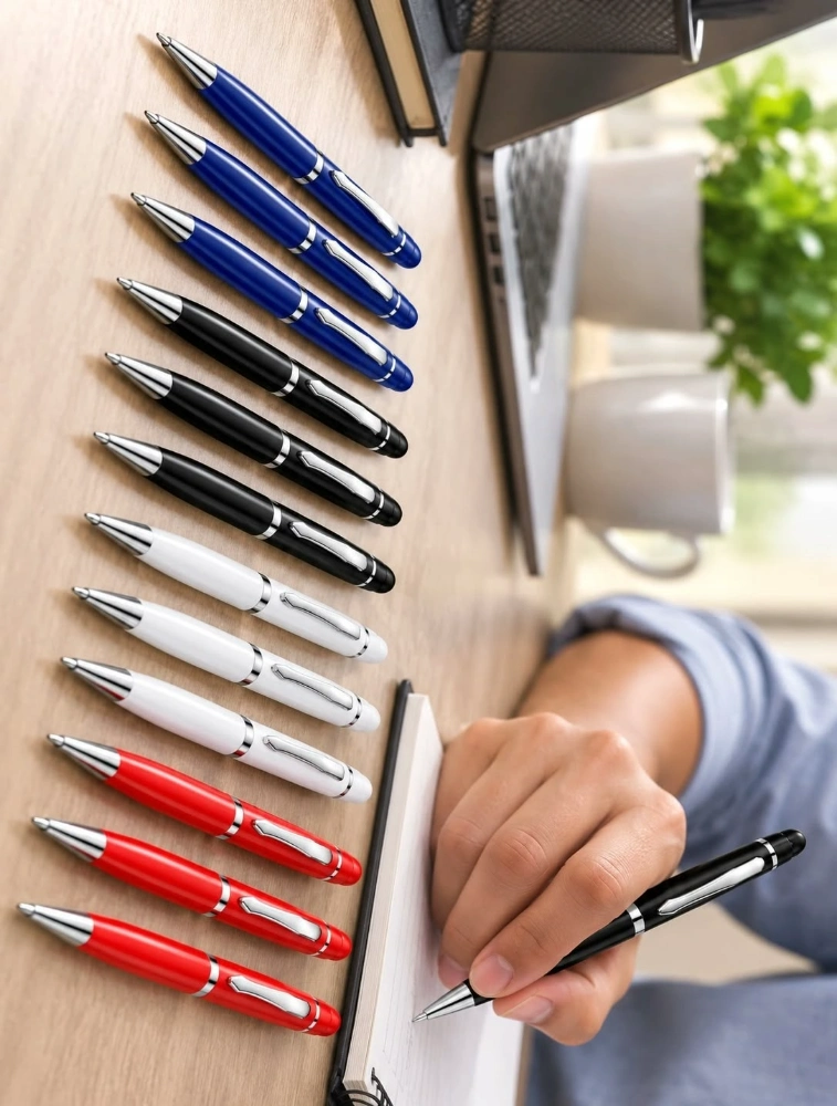 Multicolour Premium Slim Metal Ball Pen with Silver Clip Pack of 12 — bulk from ₹470