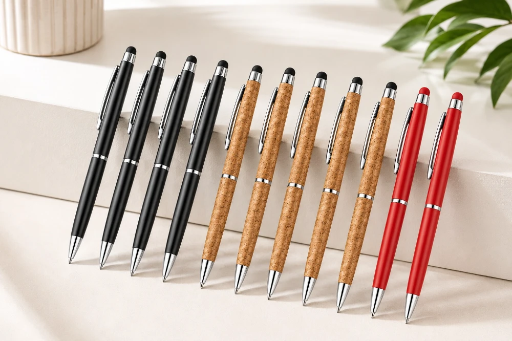 Multicolour Premium Slim Metal and Cork Ball Pen with Silver Clip Pack of 10