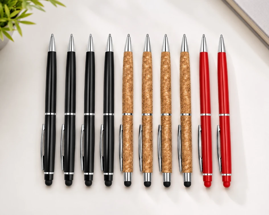 Multicolour Premium Slim Metal and Cork Ball Pen with Silver Clip Pack of 10 — bulk from ₹364