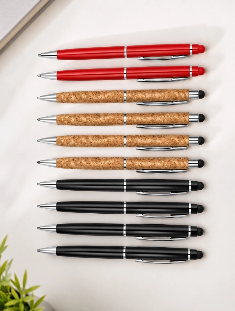 Multicolour Premium Slim Metal and Cork Ball Pen with Silver Clip Pack of 10 — bulk from ₹364