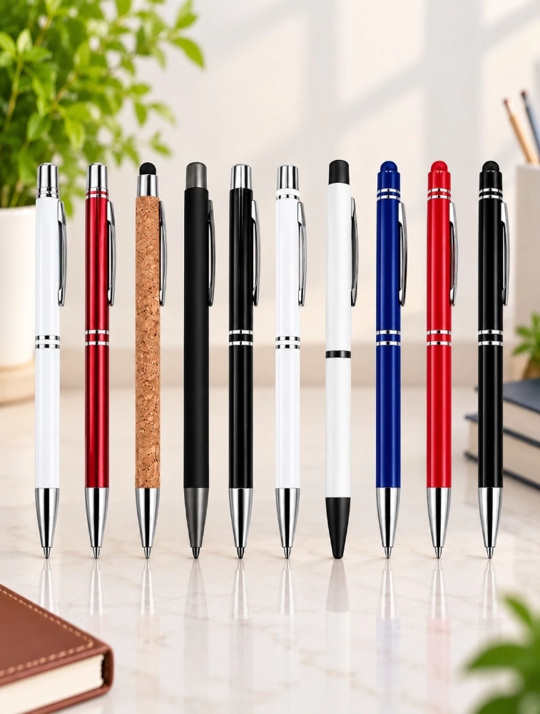 Multicolour Premium Slim Metal and matte Ball Pen with Silver Clip Pack of 10