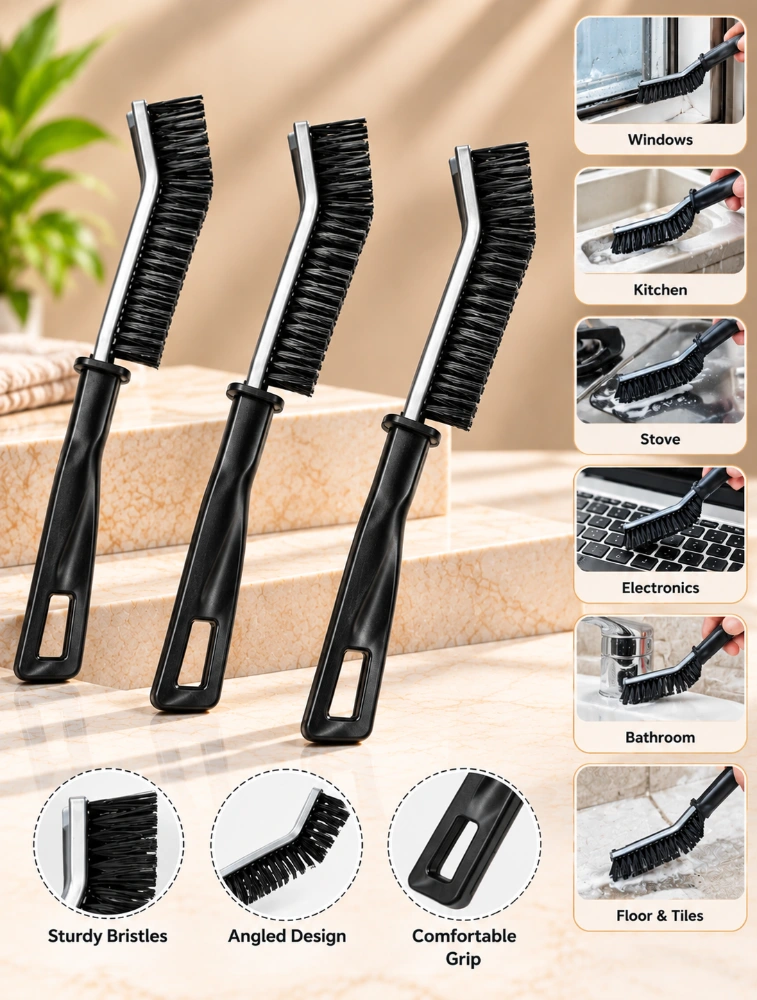 Multifunctional Crevice Cleaning Brush With Ergonomic Handle Pack Of 3