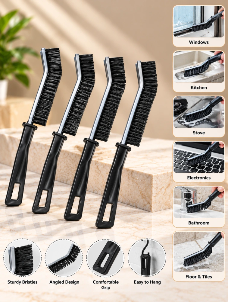 Multifunctional Crevice Cleaning Brush With Ergonomic Handle Pack Of 4