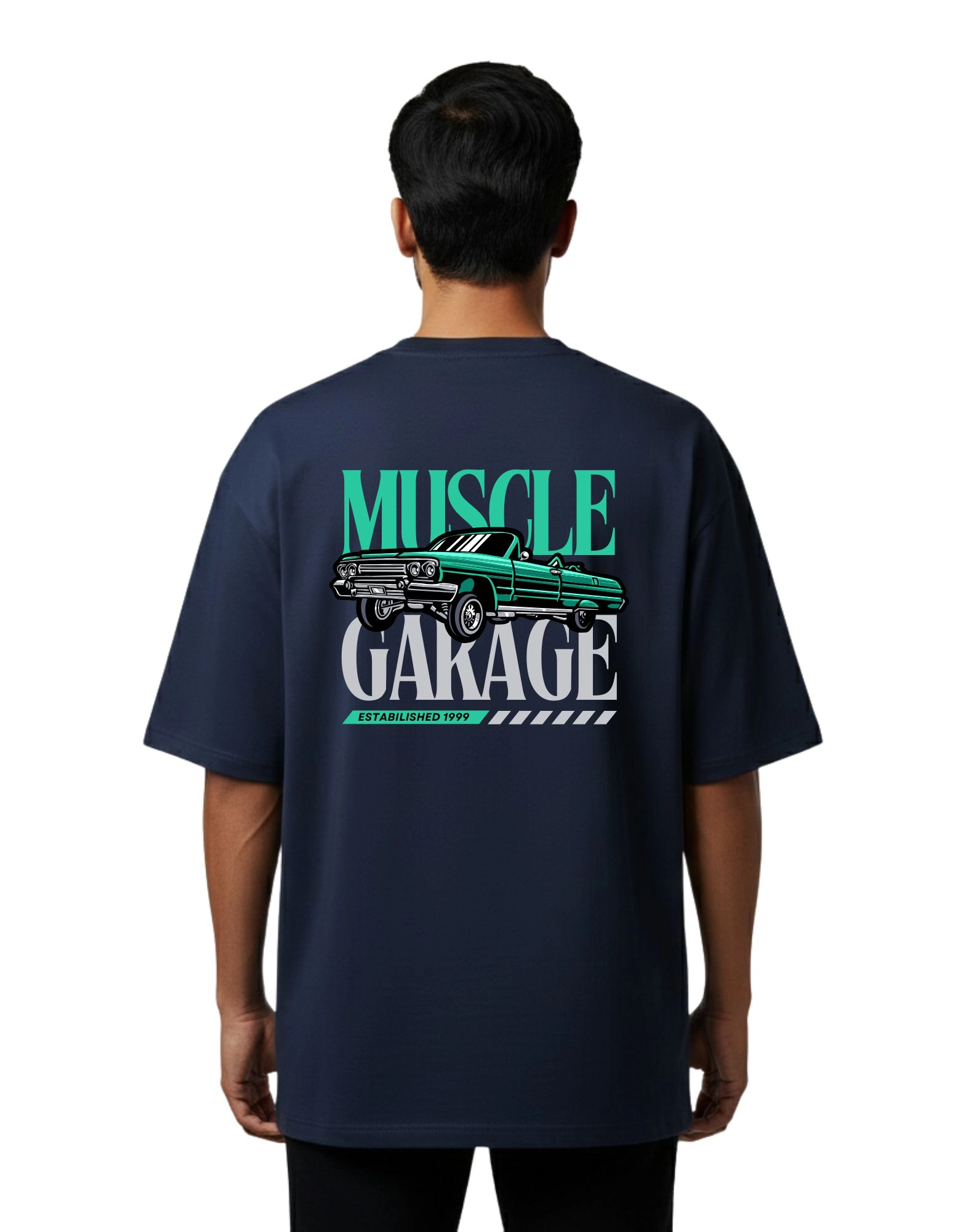 Muscle Garage Oversized French Terry 240 GSM T-Shirt Navy Blue