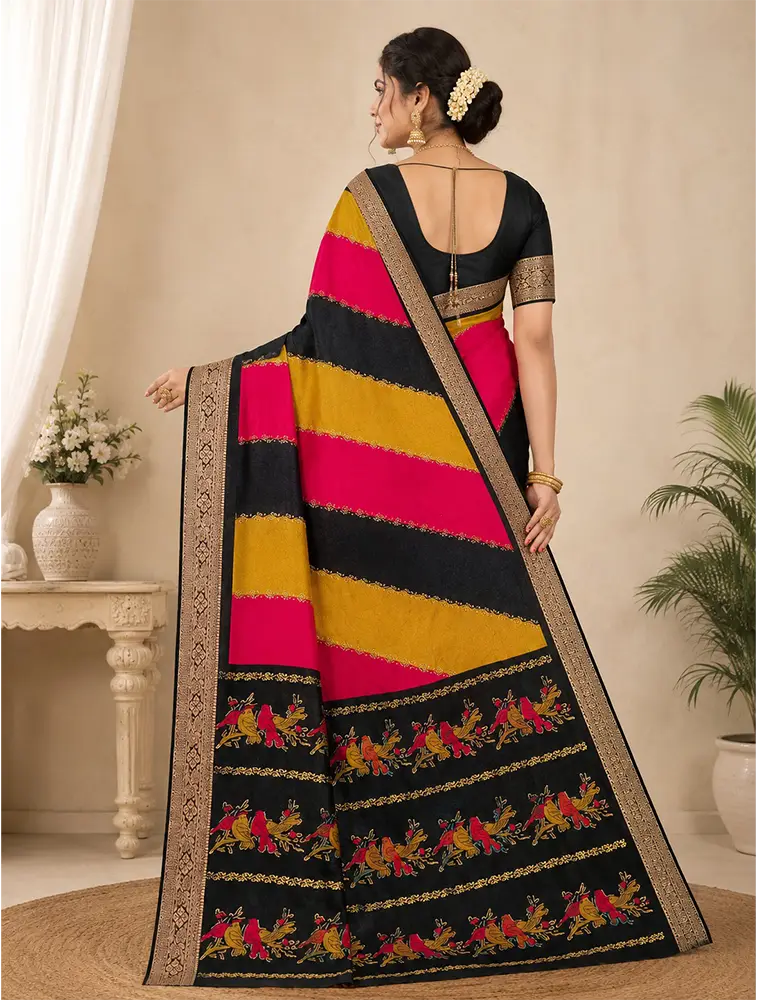 Mustard Yellow And Crimson Red Womens Jaihind Spraw Designer Sarees