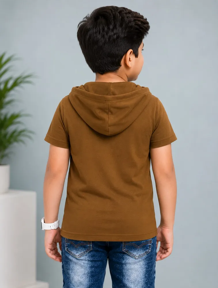 Mustard Yellow Boys Premium Printed Half Sleeve Cooper Hood  T Shirt