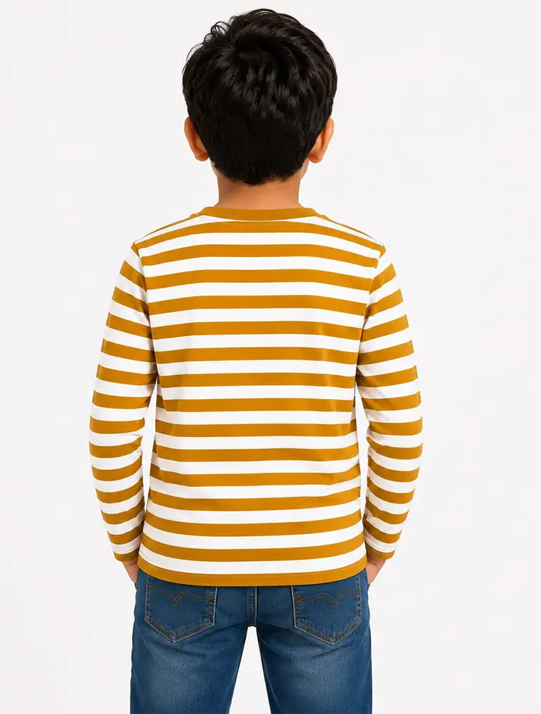 Mustard Yellow Boys Round Neck Printed T Shirt