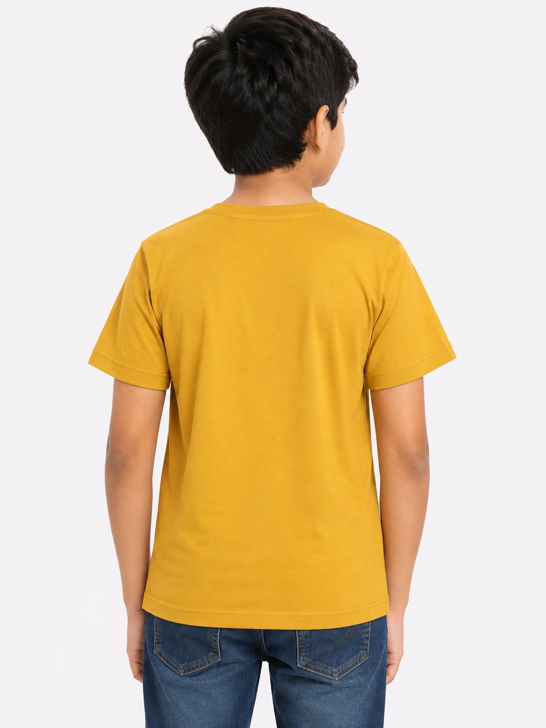 Mustard Yellow Kids Dad And Me Round Neck Premium Printed T Shirt