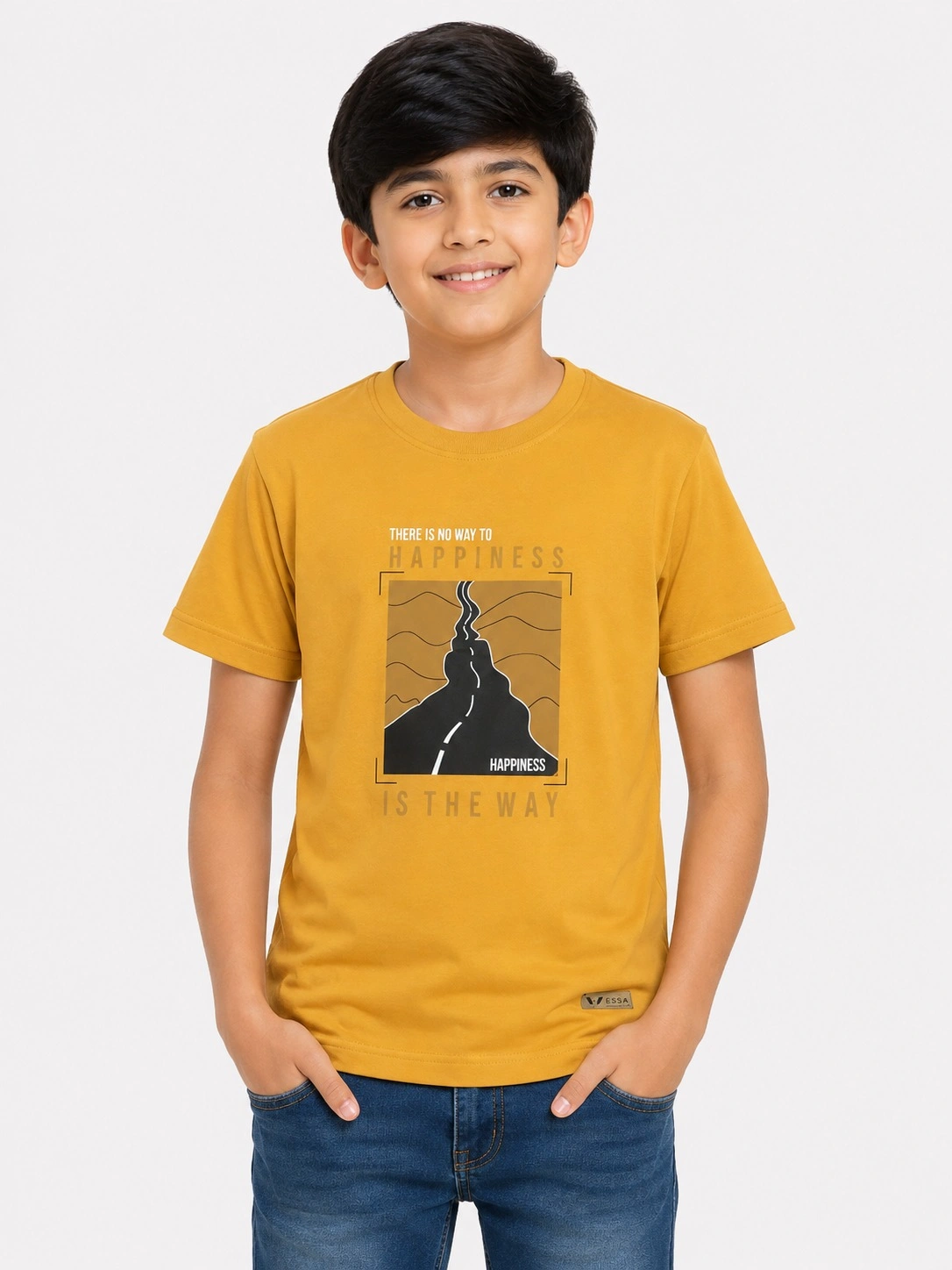Mustard Yellow Kids Dad And Me Round Neck Premium Printed T Shirt